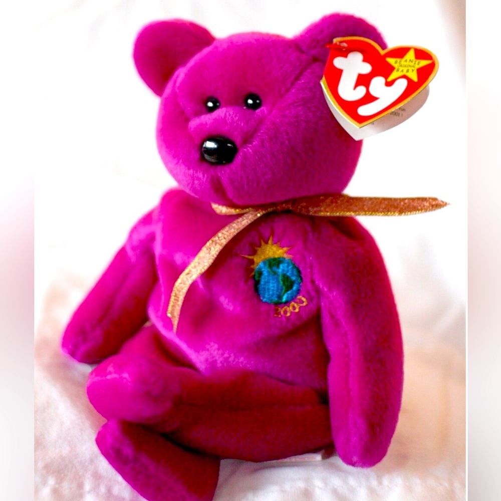 RARE W/ Tag Errors!! Ty Beanie Babies Millennium Bear Plush Toy - Purple
